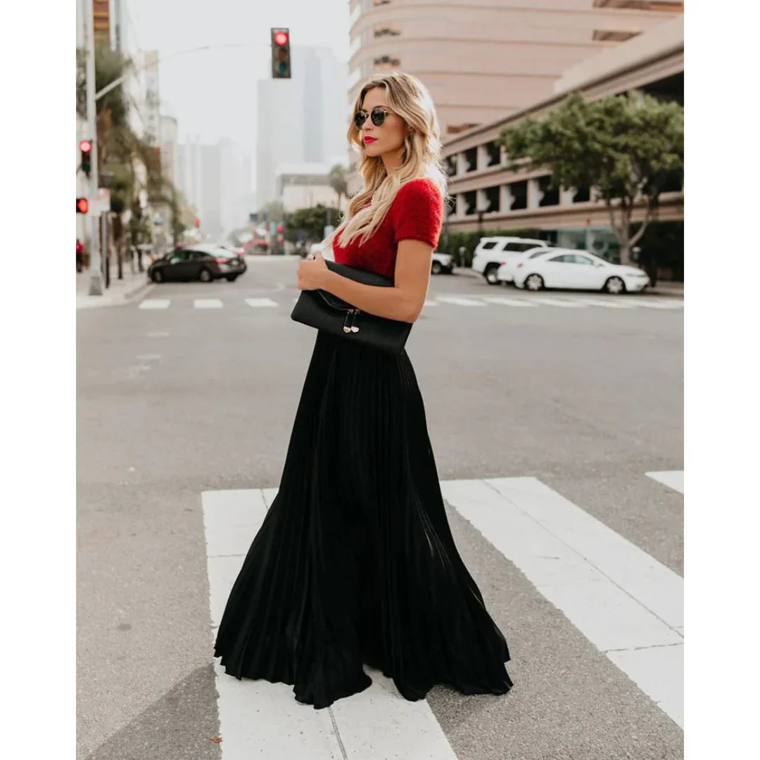 Women's Elegant Maxi Skirt with Pleated Texture and Elastic Waist