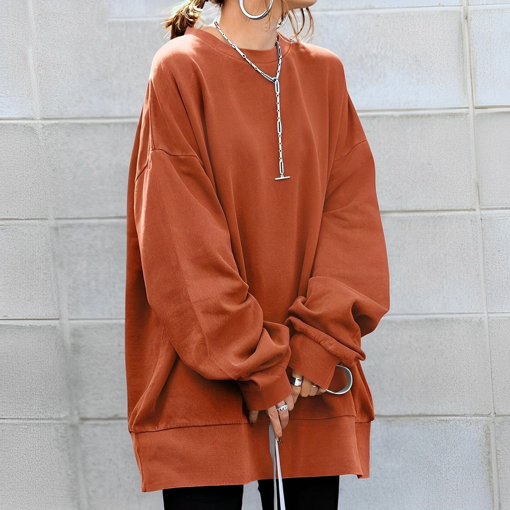 Oversized Women's Sweatshirt with Crew Neck and Long Sleeves