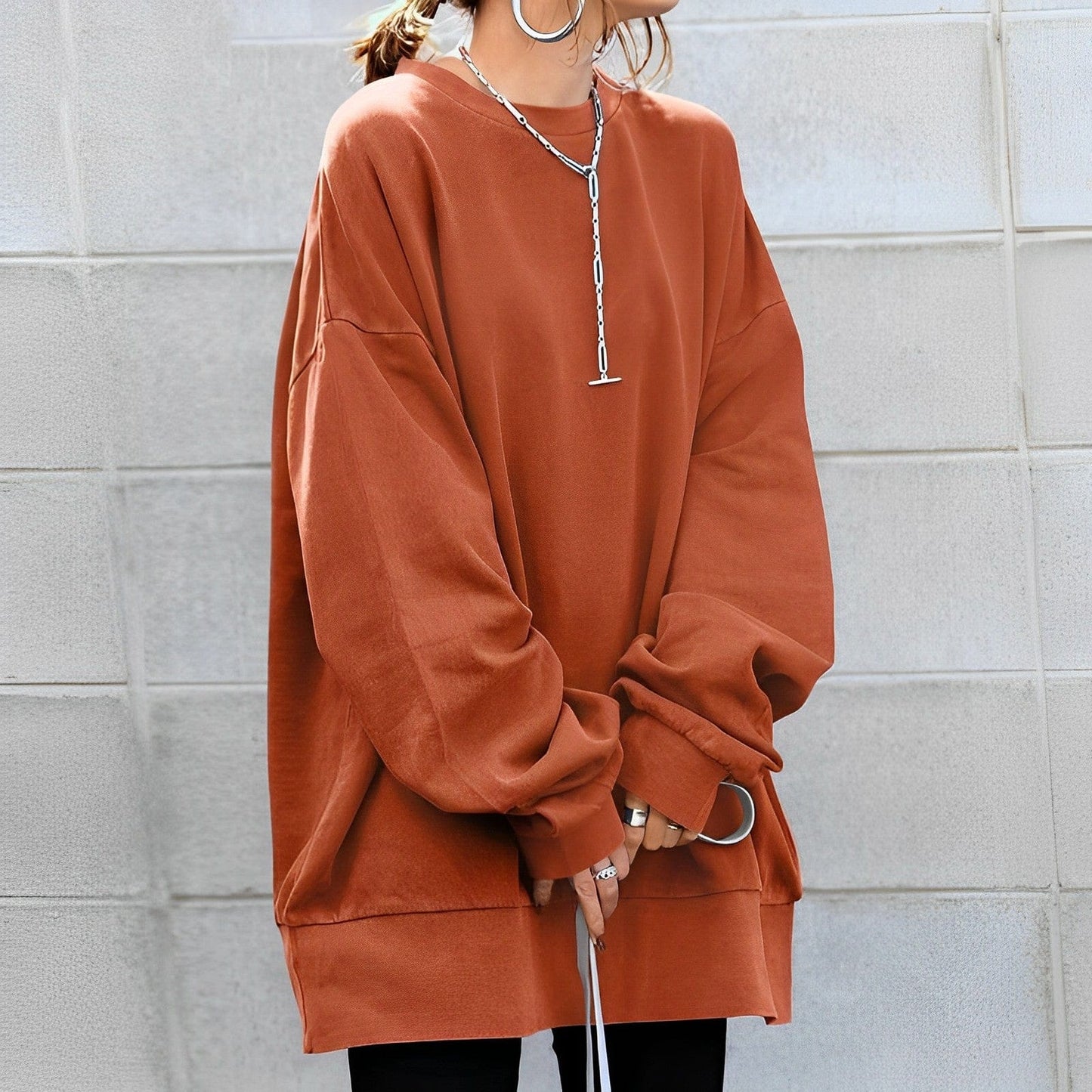 Oversized Vrouwen Sweatshirt met ronde hals en lange mouwen