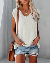 Wygodny damski letni top z dekoltem w serek i luźnym krojem