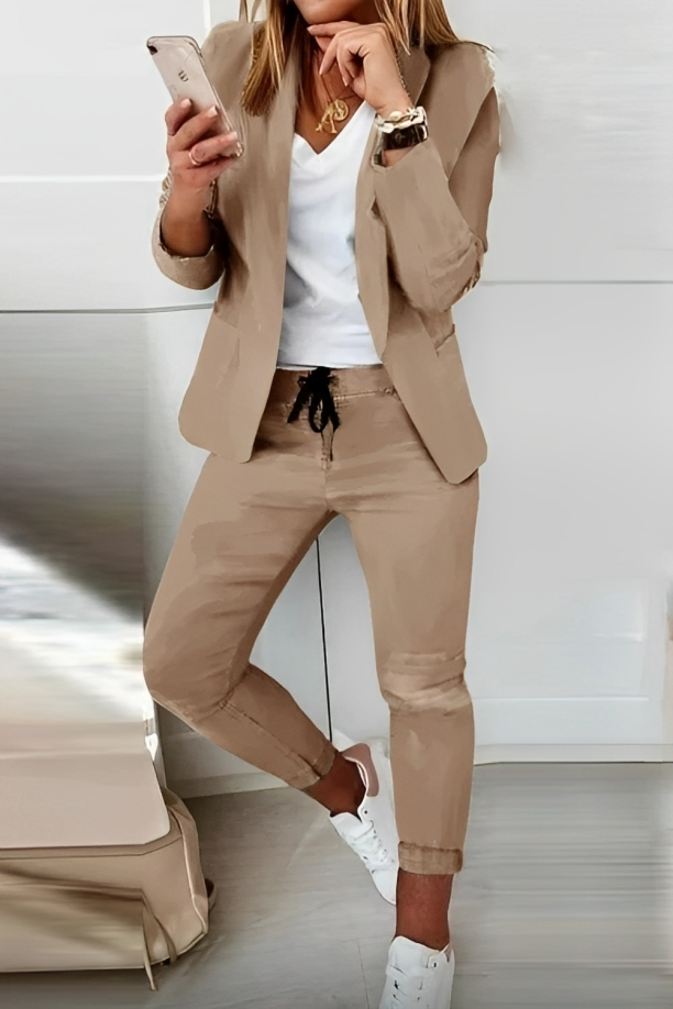 Dames Tweedelige Set Blazer en Pantalon Met Trekkoord