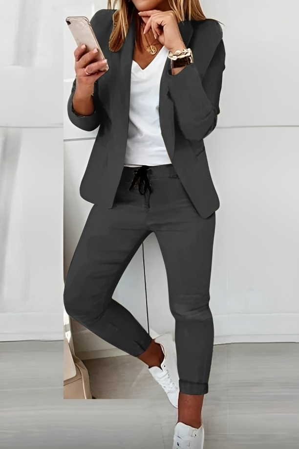 Dames Tweedelige Set Blazer en Pantalon Met Trekkoord