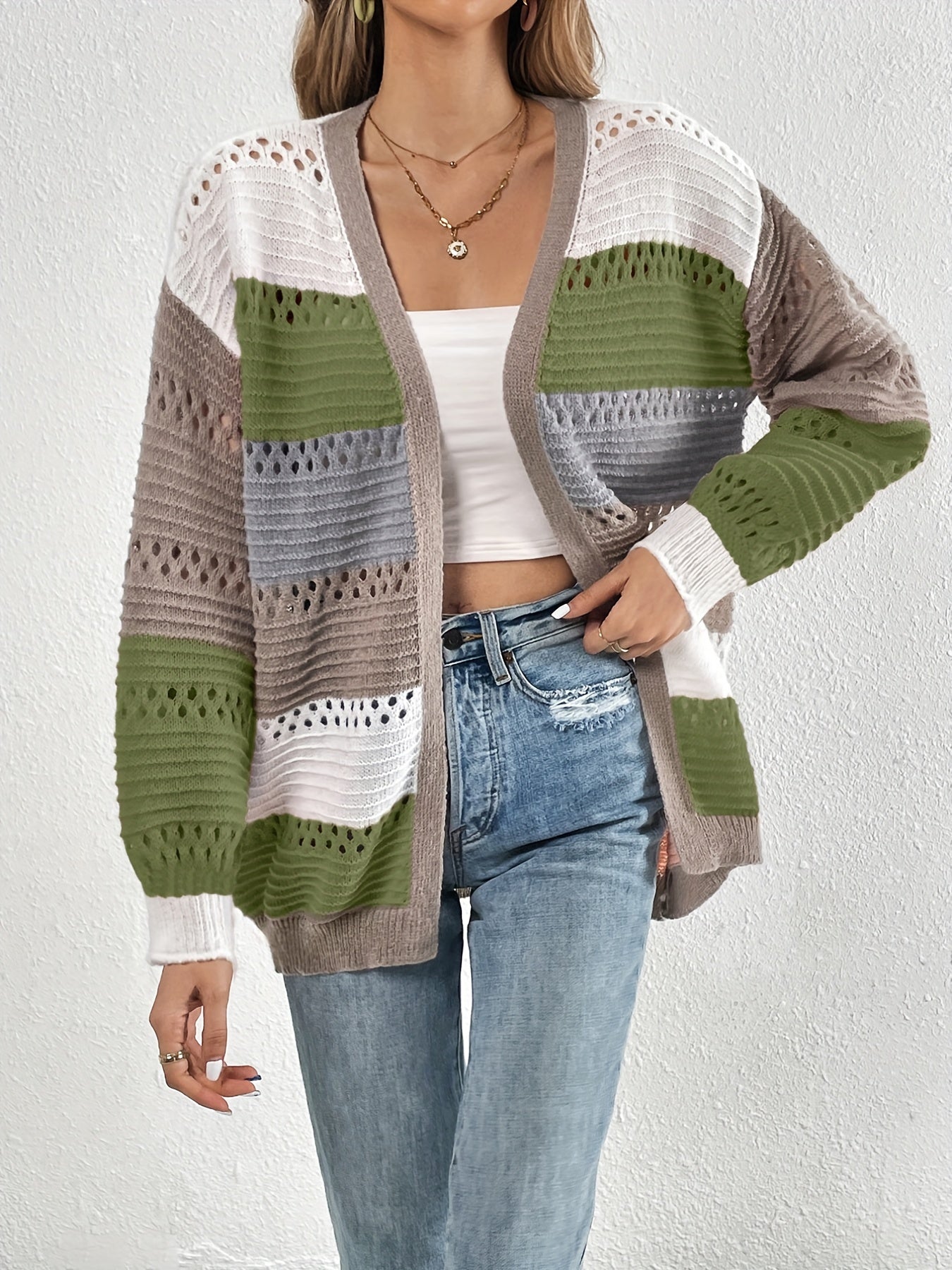 Warm Gestreepte Dames Winter Vest Gebreid