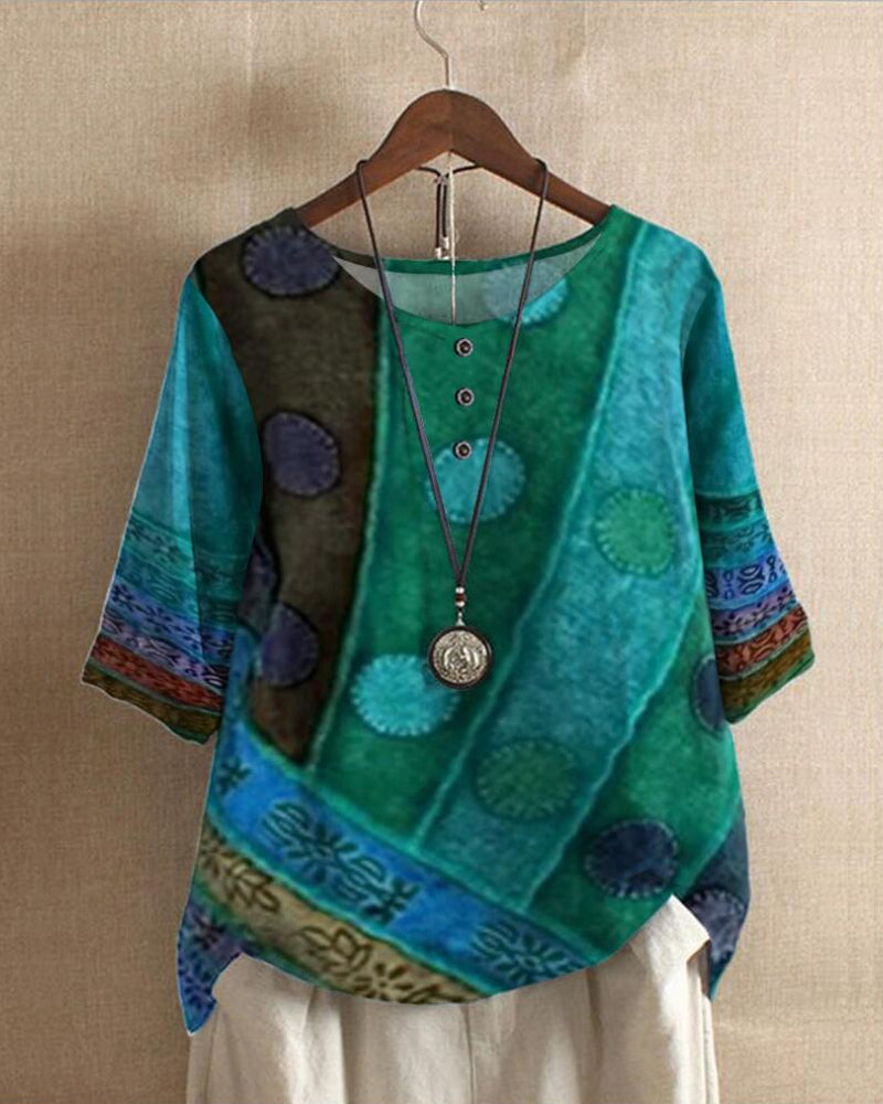 Boho Blouse Met Print En Driekwart Mouwen