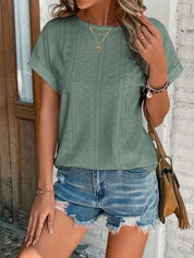 Geborduurde Blouse Met Korte Mouwen En Ronde Hals