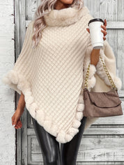 Poncho-pull chaud et stylé pour femmes avec col en fausse fourrure
