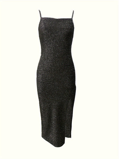Bodycon Glitter Midi Cocktailjurk Voor Dames Met Open Rug En Split