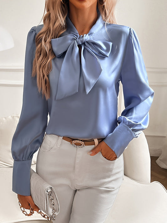 Elegante Dames Blouse met Strikdetail en Lange Mouwen