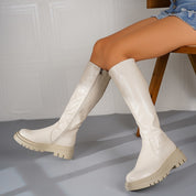 Damskie białe kozaki za kolano z zamkiem i antypoślizgową podeszwą