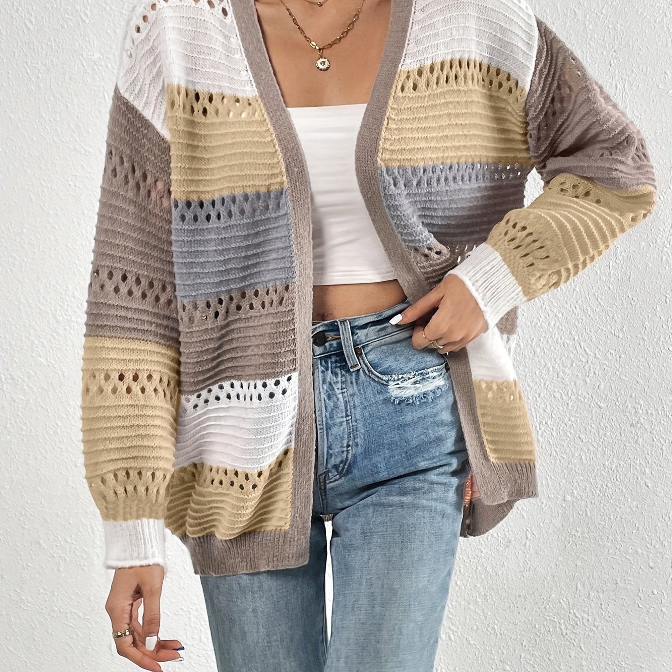 Warm Gestreepte Dames Winter Vest Gebreid