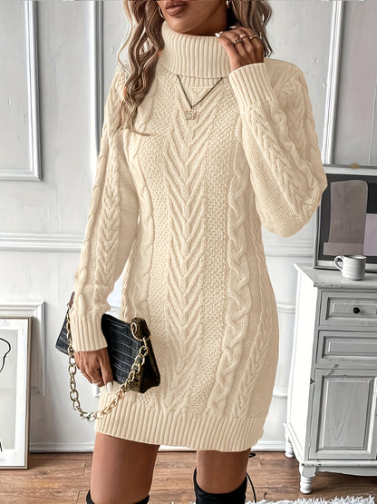 Chique Col Mini Sweaterjurk Voor Vrouwen Met Kabelpatroon