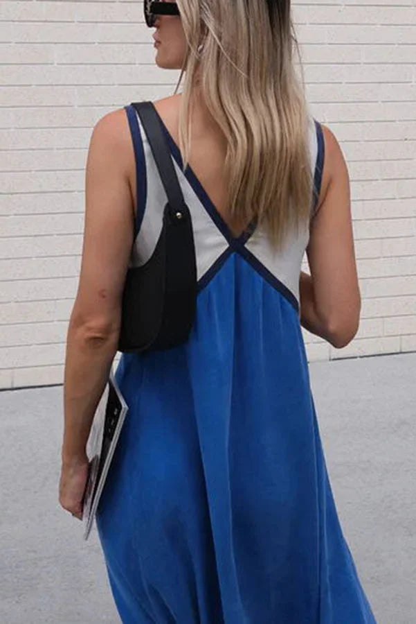 Mouwloze contrast zomerjurk voor vrouwen | Maxi
