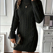 Robe pull mini col roulé chic pour femmes avec motif torsadé