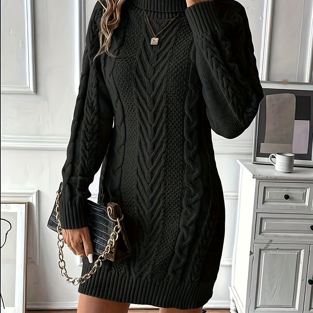 Chique Col Mini Sweaterjurk Voor Vrouwen Met Kabelpatroon