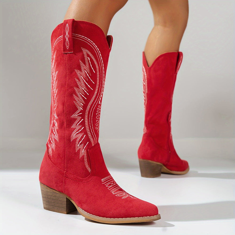 Western Cowboylaarzen Met Borduursel En Blokhak Voor Dames