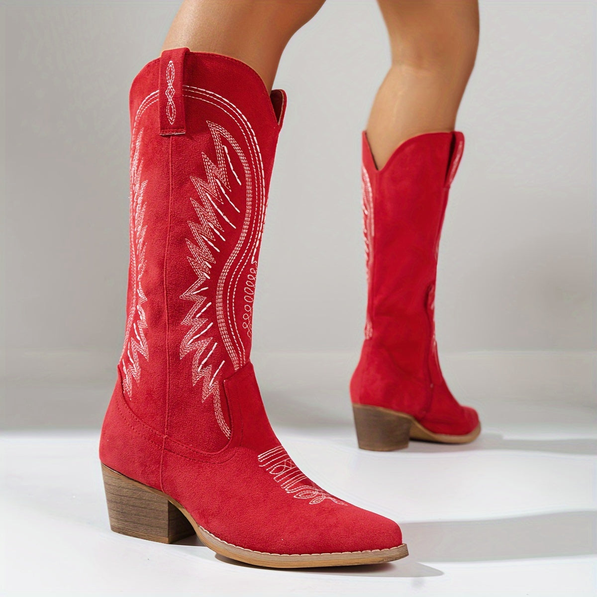 Western Cowboylaarzen Met Borduursel En Blokhak Voor Dames
