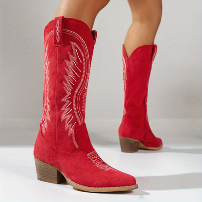 Western Cowboylaarzen Met Borduursel En Blokhak Voor Dames