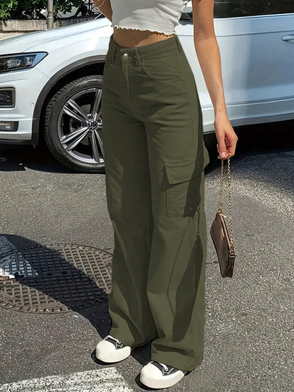 Dames Cargo Broek Met Hoge Taille En Wijde Pijpen