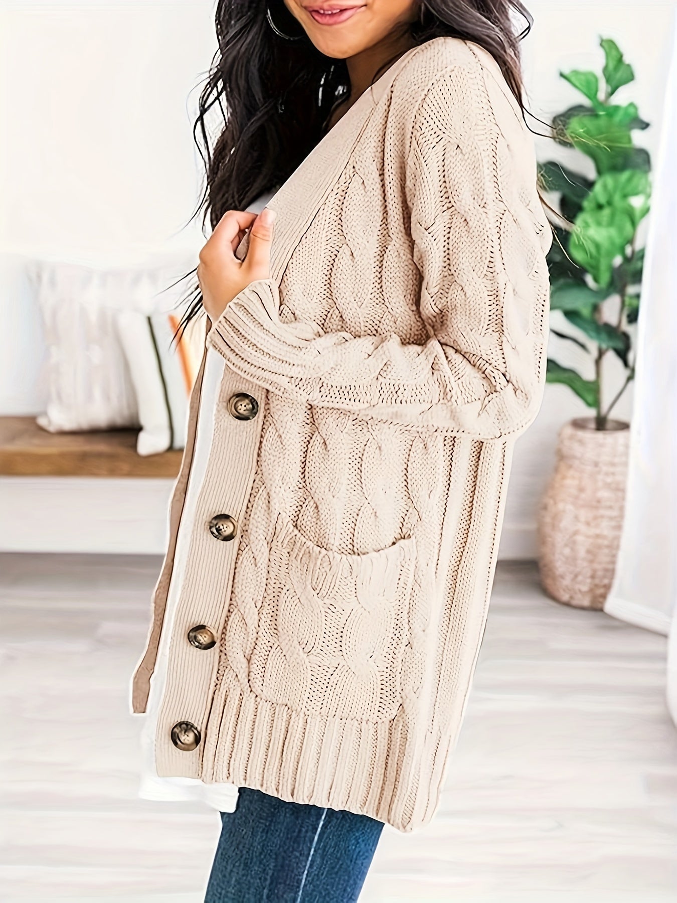Kabelgebreid Warm Dames Vest Met Knopen