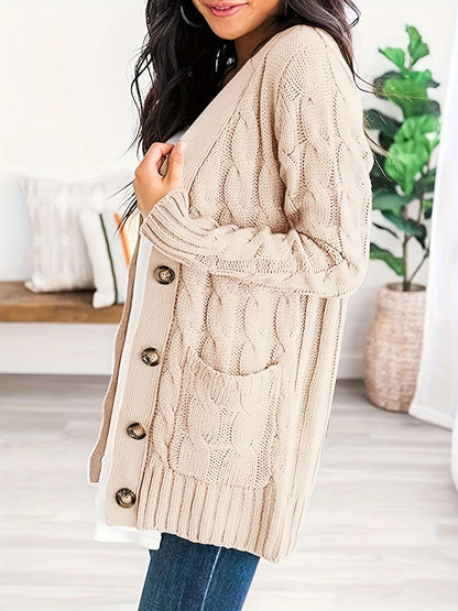 Kabelgebreid Warm Dames Vest Met Knopen