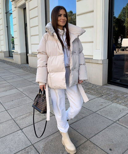 Stijlvolle Gewatteerde Puffer Winterjas met Ceintuur voor Vrouwen