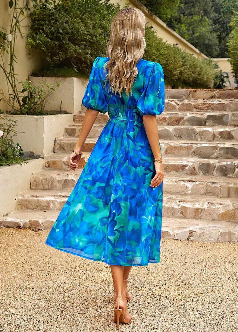 Josephine - Dames Midi Jurk met Bloemenprint en V-hals