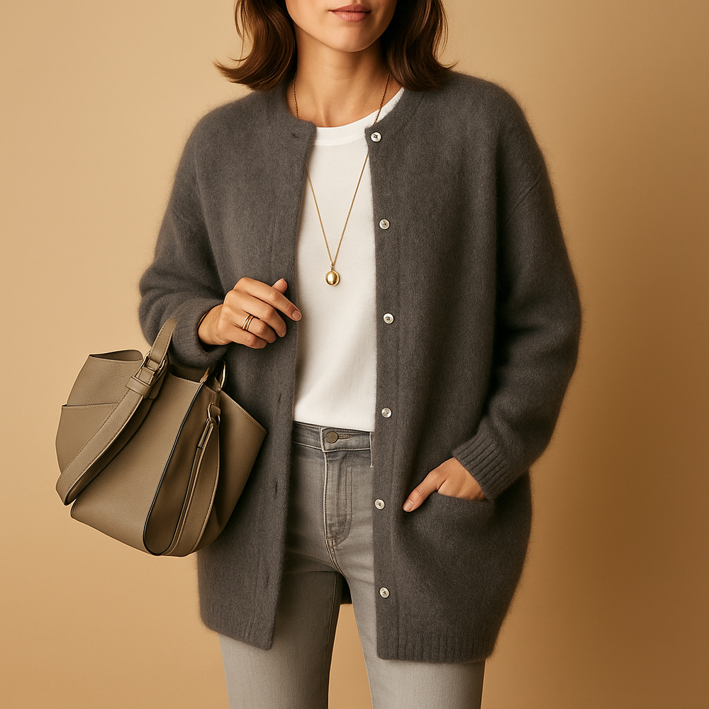 Cardigan Long Doux pour Femme avec Fermeture à Boutons