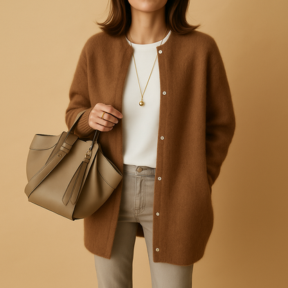 Zachte Lange Dames Cardigan Met Knoopsluiting
