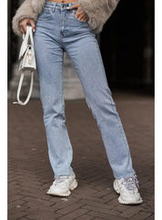 Jeans Voor Vrouwen High Waist Rechte Pijpen Met Strass Ruitpatroon