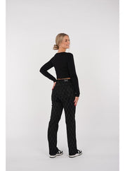 Jeans Voor Vrouwen High Waist Rechte Pijpen Met Strass Ruitpatroon