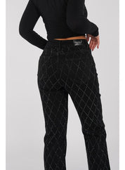 Jeans Voor Vrouwen High Waist Rechte Pijpen Met Strass Ruitpatroon