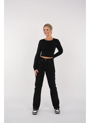 Jeans Voor Vrouwen High Waist Rechte Pijpen Met Strass Ruitpatroon