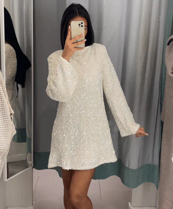 Glitter Chique Vrouwen Mini Cocktailjurk Open Rug Met Strik