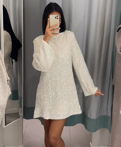 Glitter Chique Vrouwen Mini Cocktailjurk Open Rug Met Strik
