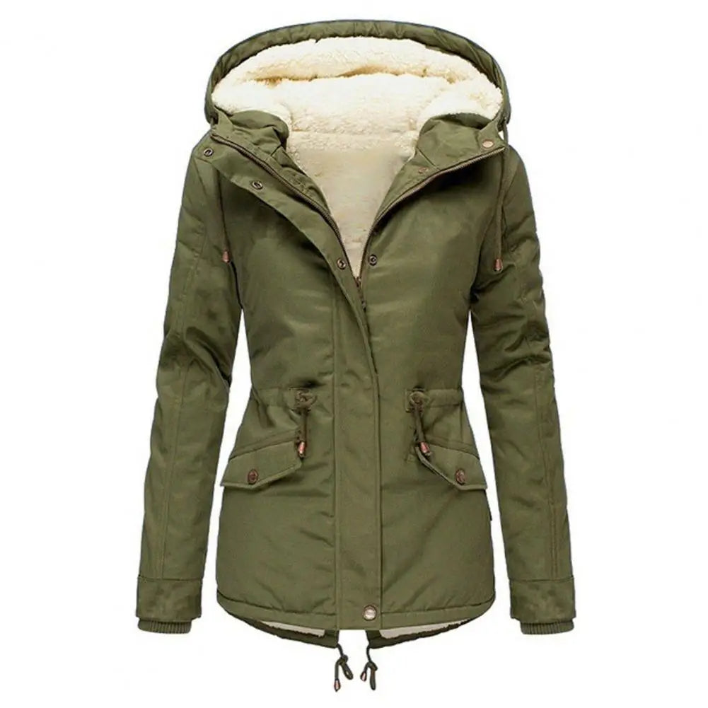 Women's Waterproof Winter Coat with Hood and Waist Drawstring