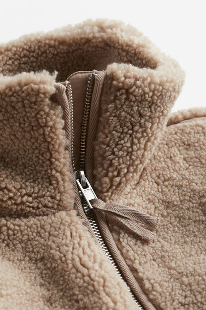 Dames Oversized Teddy Jas met Rits en Hoge Kraag Winter