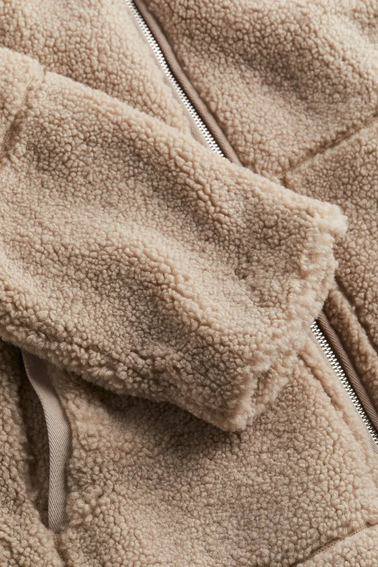 Dames Oversized Teddy Jas met Rits en Hoge Kraag Winter