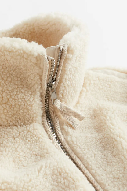 Dames Oversized Teddy Jas met Rits en Hoge Kraag Winter