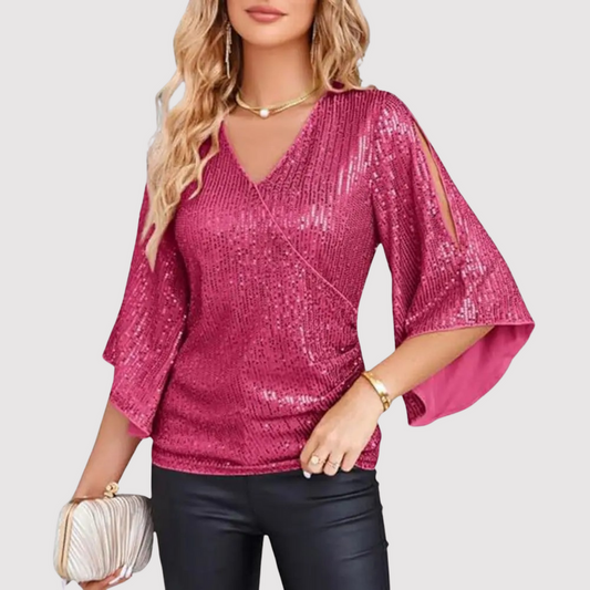 Feestelijke Glitter Pailletten Dames Blouse Met V-Hals