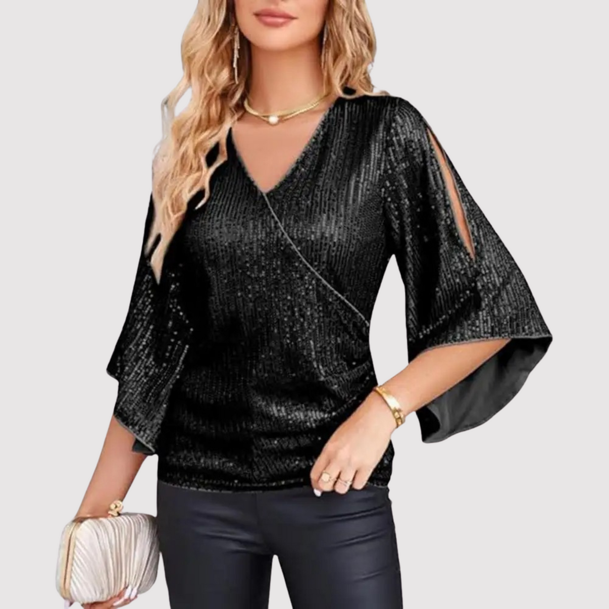 Feestelijke Glitter Pailletten Dames Blouse Met V-Hals