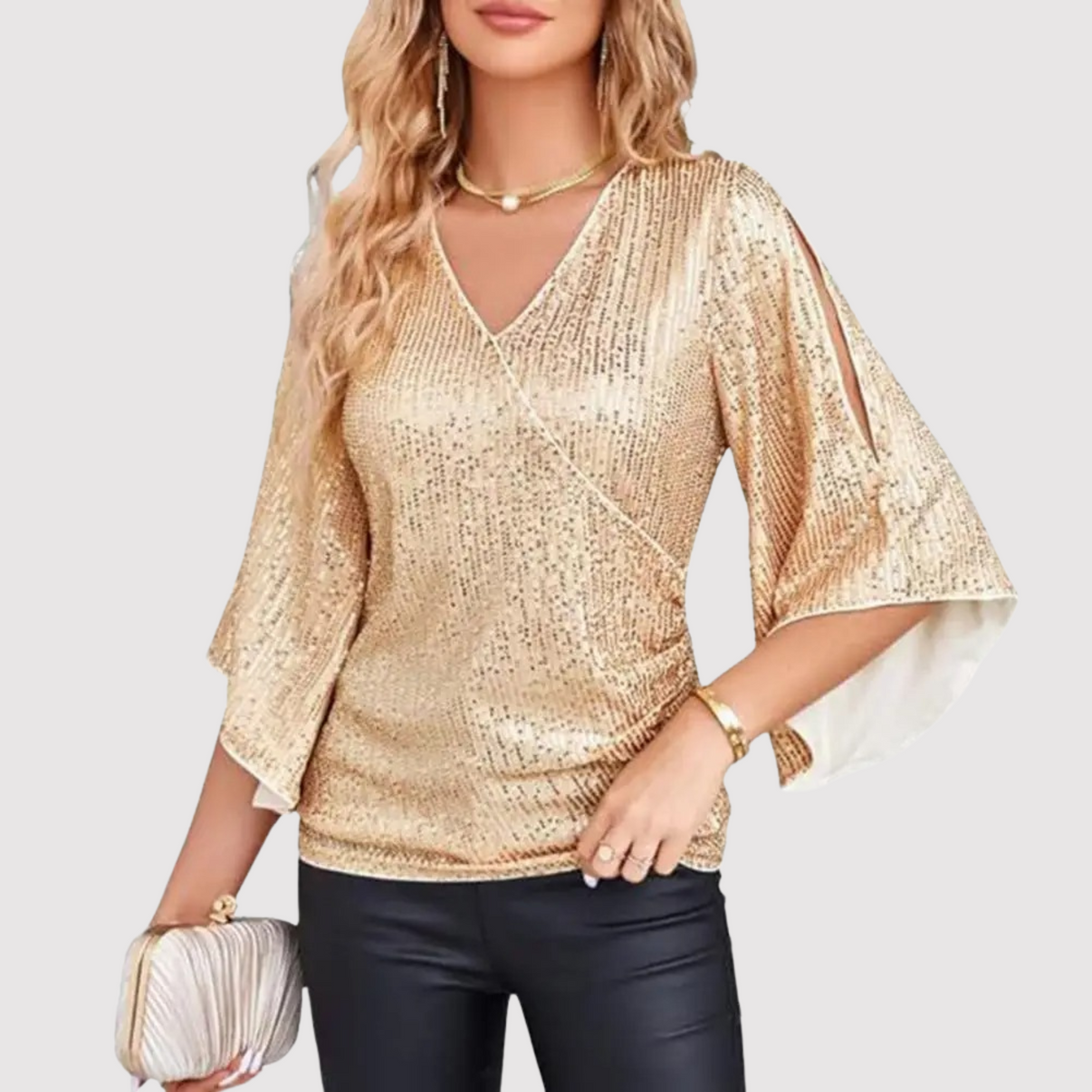 Feestelijke Glitter Pailletten Dames Blouse Met V-Hals