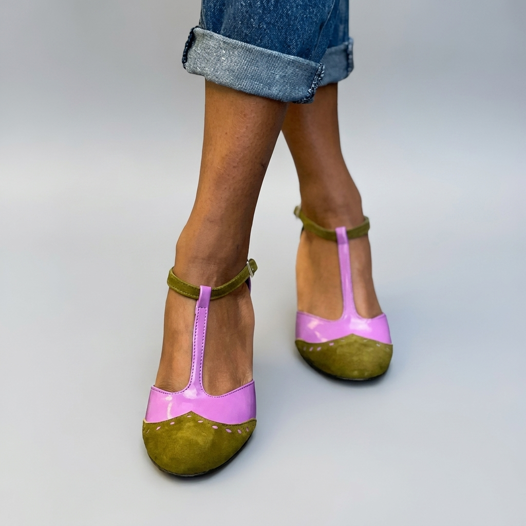 Women's elegant pumps with T-strap and stable block heel