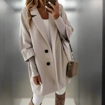 Zachte Oversized Vrouwen Wool Jas Met Knoopsluiting