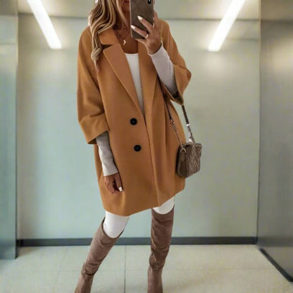 Zachte Oversized Vrouwen Wool Jas Met Knoopsluiting