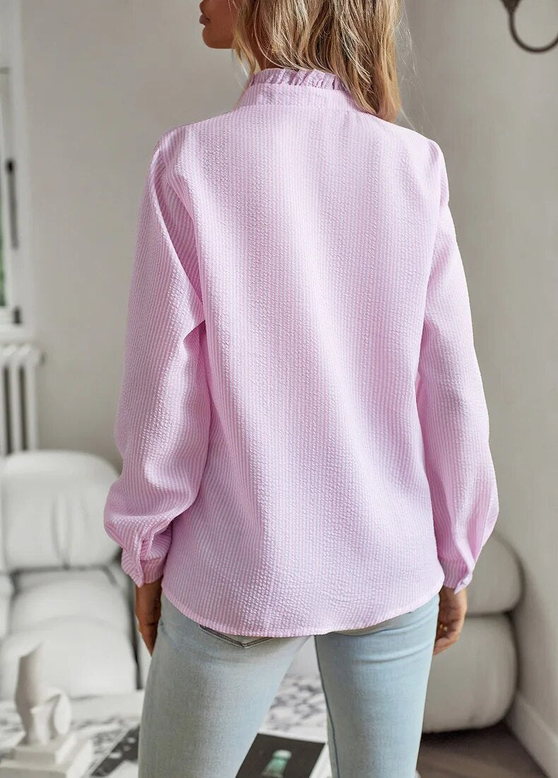 Jamie - Blouse with ruffles and stand-up collar