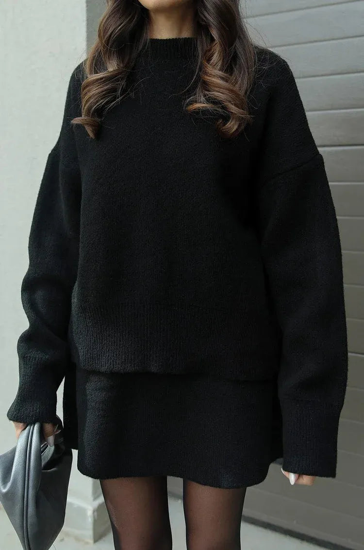 Vrouwen Co ord Set Gebreide met Trui en Rok Warm en Zacht