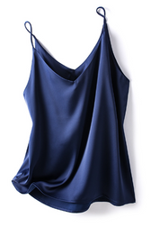 Airy Women's Satin Top with Spaghetti Straps and Waterfall Neckline