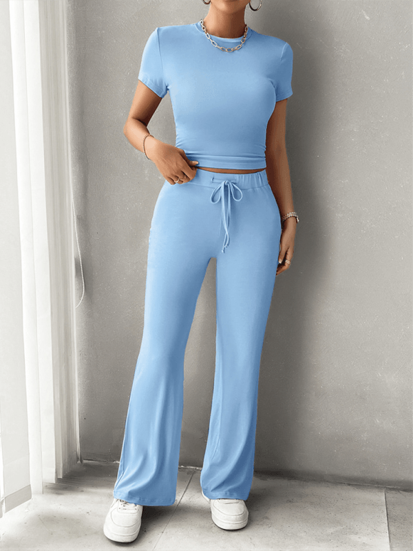Comfortabele Lounge Set voor Vrouwen met Crop Top en Trekkoord Broek