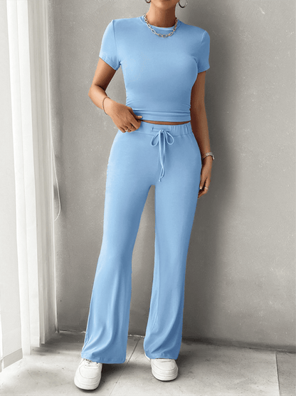 Comfortabele Lounge Set voor Vrouwen met Crop Top en Trekkoord Broek