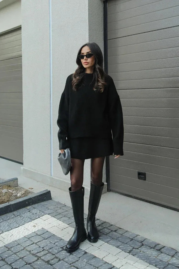 Vrouwen Co ord Set Gebreide met Trui en Rok Warm en Zacht